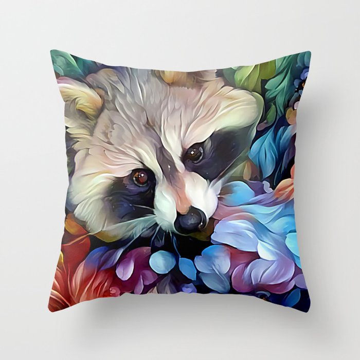 Peekaboo Raccoon Throw Pillow