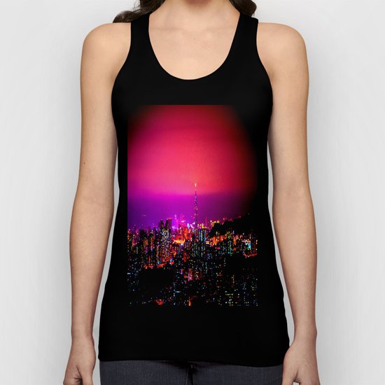City Skyline Fuchsia Pink Sunset Unisex Tank Top