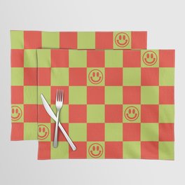 Smiley Face & Checkerboard (Red & Acid Green) Placemat