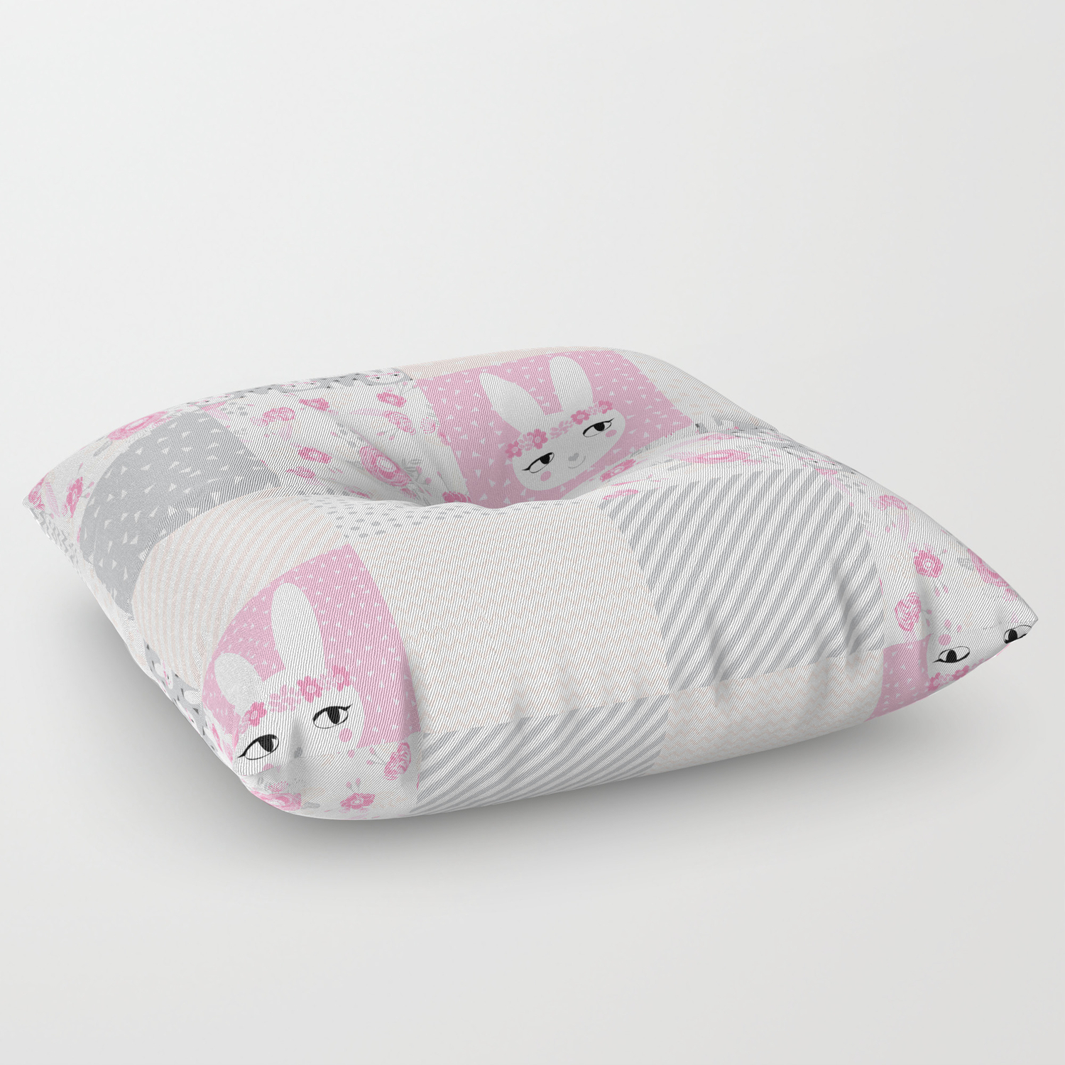 Bunny Quilt Baby Decor Newborn Nursery Charlotte Winter Pink Grey Decor For Little Girl Floor Pillow By Charlottewinter Society6