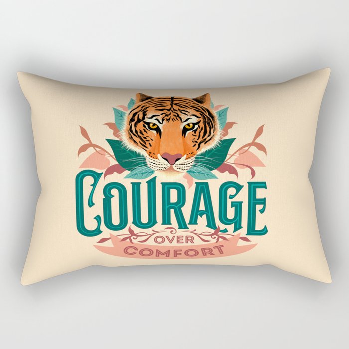 Tiger with a motivational quote 'Courage Over Comfort' Rectangular Pillow