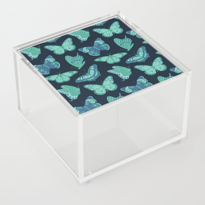 Texas Butterflies – Green and Blue on Navy Pattern Acrylic Box