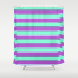 [ Thumbnail: Orchid and Aquamarine Colored Stripes/Lines Pattern Shower Curtain ]