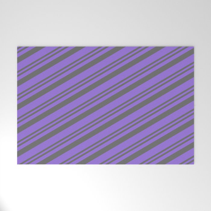 Dim Grey and Purple Colored Pattern of Stripes Welcome Mat
