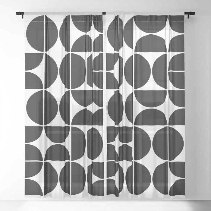 Mid Century Modern Geometric 04 Black Sheer Curtain