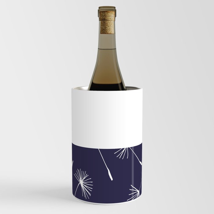 White Dandelion Lace Horizontal Split on Navy Blue Pur Wine Chiller