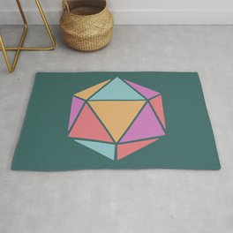 Color Blocked D20 - Icosahedron for Gamer Nerds, Colorful on Green Area & Throw Rug