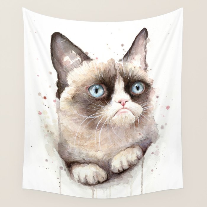 Angry Cat Wall Tapestry by olechka | Society6