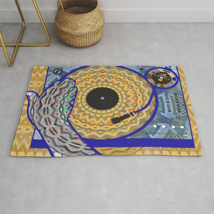 Vintage Soul African Fabric Print Record Player Rug