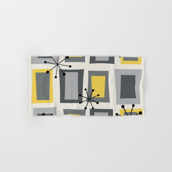 Mid Century Modern Art 'Wonky Doors' Yellow Gray Hand & Bath Towel