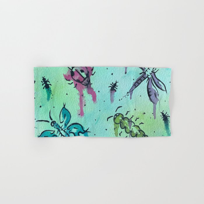 Hand Painted Watercolor Abstract Colorful Bugs Hand & Bath Towel