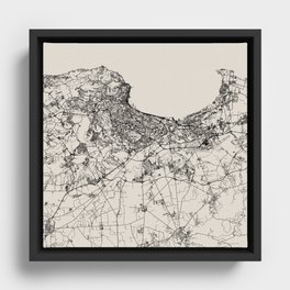 Algiers, Algeria Black&White Map Framed Canvas