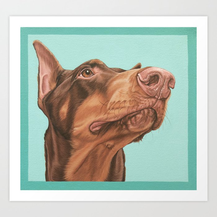 Regal Doberman Portrait, Red Dobie Dog Artwork, Doberman Pinscher Painting Art Print