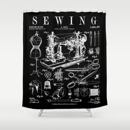 Sewing Machine Quilting Quilter Crafter Vintage Patent Print Shower Curtain