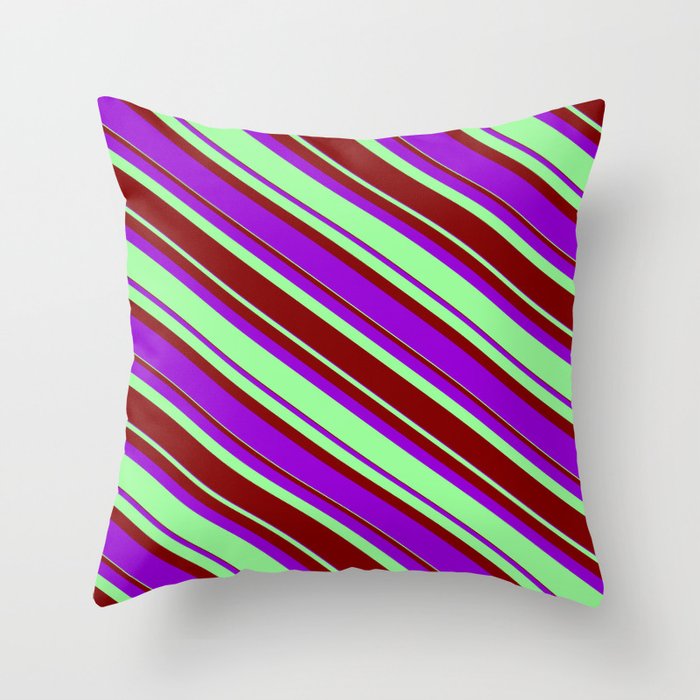 Green, Maroon, and Dark Violet Colored Lined/Striped Pattern Throw Pillow