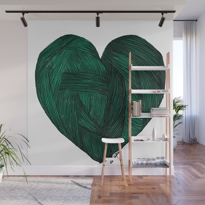 Green Yarn Heart Wall Mural