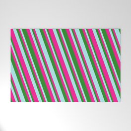[ Thumbnail: Turquoise, Deep Pink, and Forest Green Colored Pattern of Stripes Welcome Mat ]