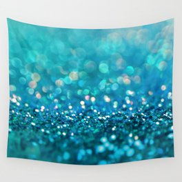 Teal turquoise blue shiny glitter print effect - Sparkle Luxury Backdrop Wall Tapestry