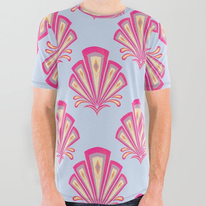 Pink Art Deco geometric motif All Over Graphic Tee