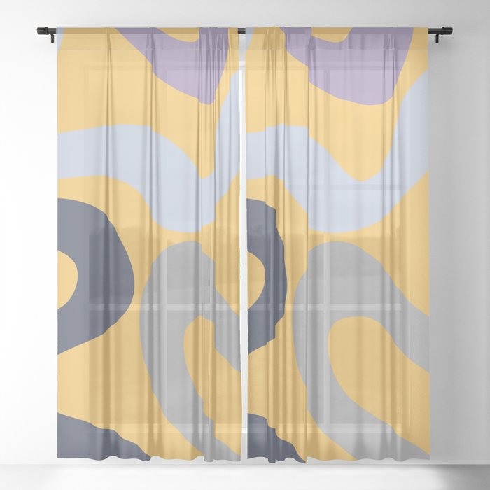 Colorful abstract waves - yellow, blue, grey, navy blue, purple Sheer Curtain