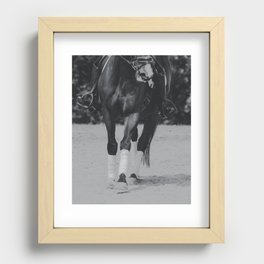 Black and White OTTB Schooling Dressage Canter Recessed Framed Print