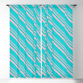 [ Thumbnail: Light Pink & Dark Turquoise Colored Striped Pattern Blackout Curtain ]