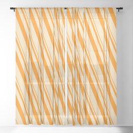 [ Thumbnail: Dark Orange & Beige Colored Lined/Striped Pattern Sheer Curtain ]