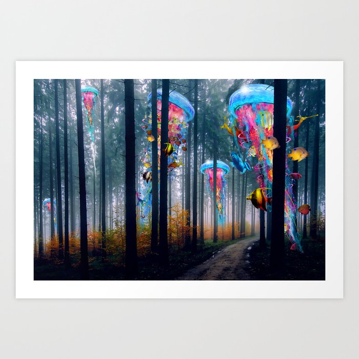 Forest of Super Electric Jellyfish Worlds Art Print