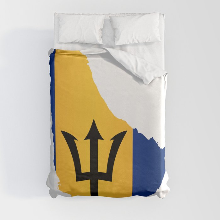 Barbados Islands In Silhouette With Flag Duvet Cover