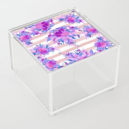 Abstract Fuchsia Pink Lavender Blue Watercolor Floral Stripes Acrylic Box