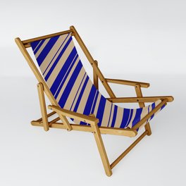 [ Thumbnail: Tan & Dark Blue Colored Stripes/Lines Pattern Sling Chair ]