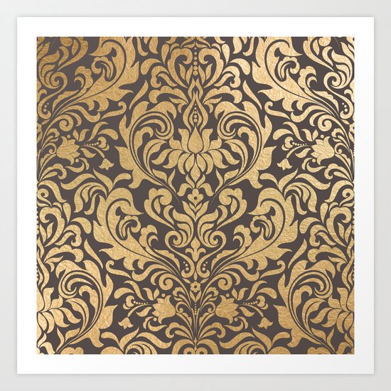 Gold swirls damask #9 Art Print