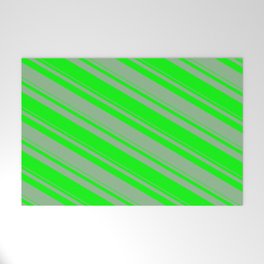 [ Thumbnail: Dark Sea Green & Lime Colored Lines/Stripes Pattern Welcome Mat ]