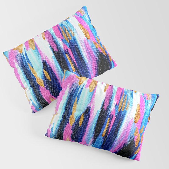 Spring Golden - Pink and Navy Abstract Pillow Sham