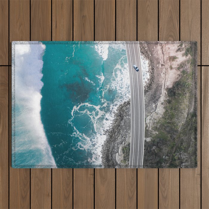 Australia Photography - Road Going By The Blue Ocean Waves Outdoor Rug