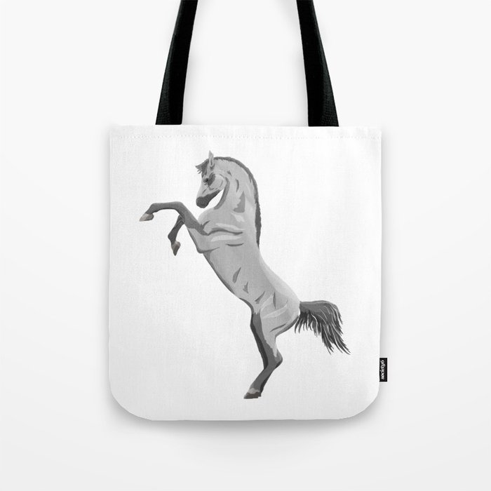  light gray horse rearing, digital painting Tote Bag