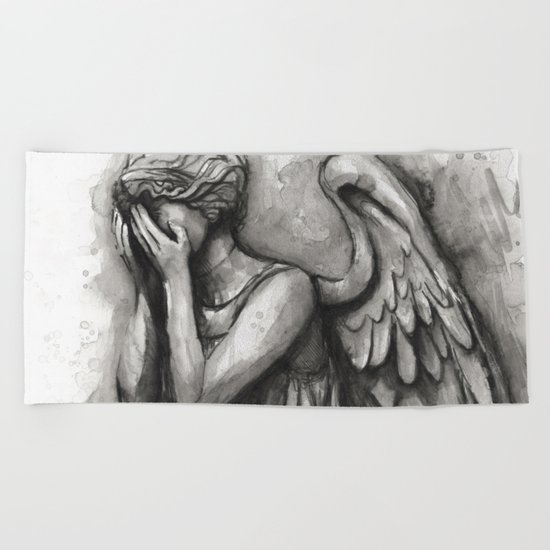 Weeping Angel Watercolor Doctor Who Art Beach Towel