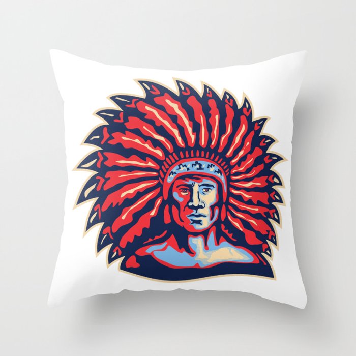 Native American Chief Ceremonial Indian Headdress Throw Pillow By