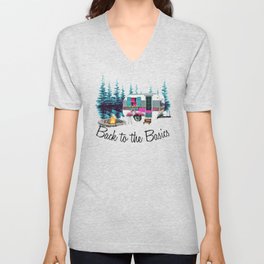 Back to the Basics 002 - Camping Camper Clip Art - By Quality Time Designs V Neck T Shirt
