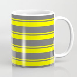 [ Thumbnail: Yellow and Dim Gray Colored Lined/Striped Pattern Coffee Mug ]
