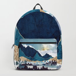 Valley Sunrise Backpack | Teal, Purple, River, Gold, Trees, Curated, Abstract, Forest, Digital, Vista 