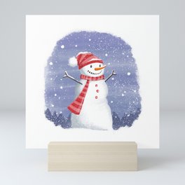 Snowman with Red Scarf Mini Art Print