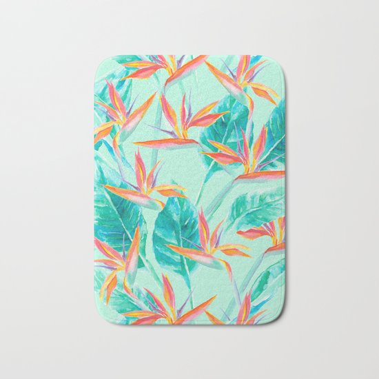 Birds Of Paradise Mint Bath Mat