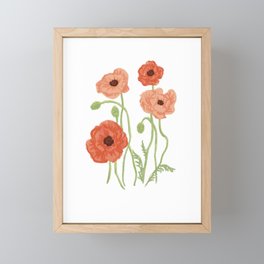 Peach and Red Poppies - whimsical illustration Framed Mini Art Print