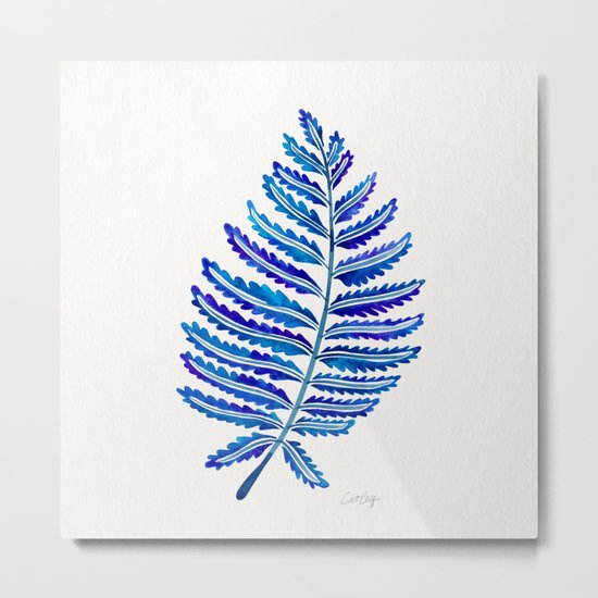 Fern Leaf – Navy Palette Metal Print