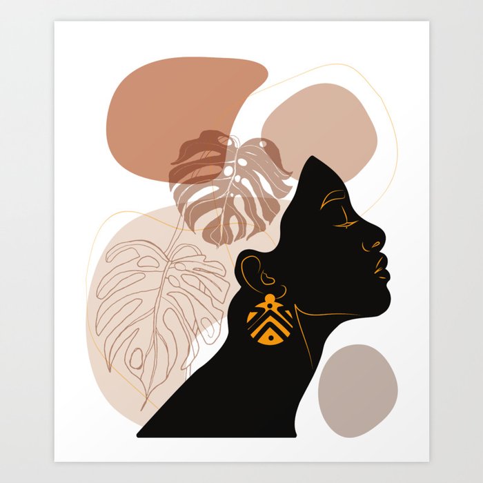Tribal Black Afro Woman Wall Art Beauty Illustration Wall Decor Modern  Frame Art 