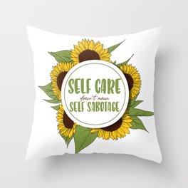 Self Care Throw Pillow | Selfcare, Sunflower, Inspirational, Graphicdesign, Sunflowers, Digital, Typography 