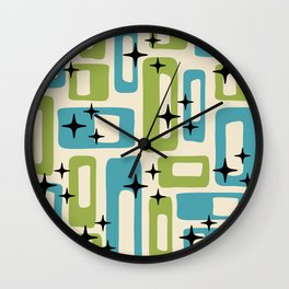 Retro Mid Century Modern Abstract Pattern 225 Blue and Green Wall Clock