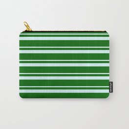 [ Thumbnail: Light Cyan and Dark Green Colored Lined/Striped Pattern Carry-All Pouch ]