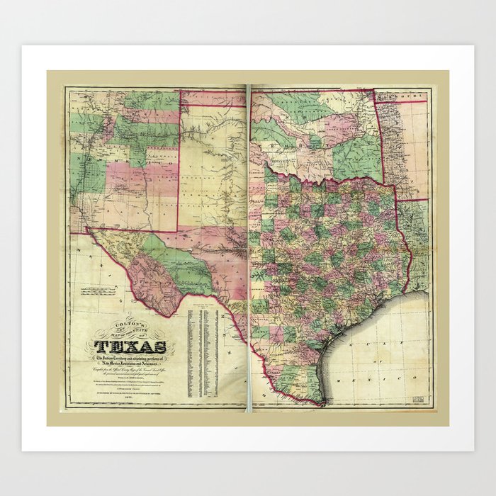 Colton's Map of Texas (1872) Art Print by The Arts Society6